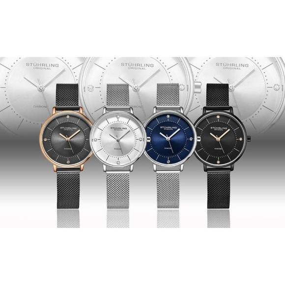Stuhrling Womens Diamond Accented Silver Watch black - Picture 1 of 2